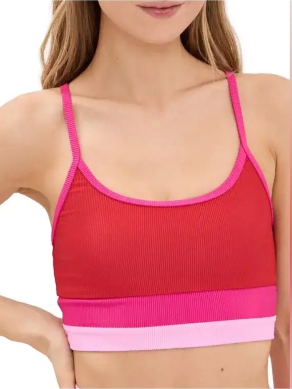 New! Beach Riot Eva Ribbed Tank Swim Top Gumdrop Colorblock M 34175